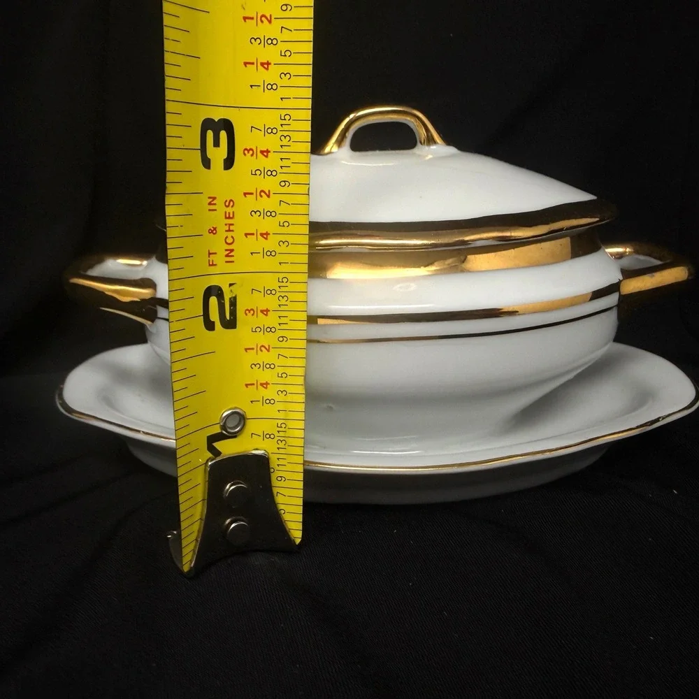 Royal Crown Sugar Bowl Tureen Gravy Boat Style White Gold Accent 525‎ Mini 5.25